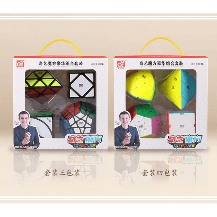 QiYi 4 Cube Gift Box Set (Pyraminx, Skewb, Megaminx & Ivy or Mastermorphix Cube) + Secret Tutorial Booklet - DailyPuzzles