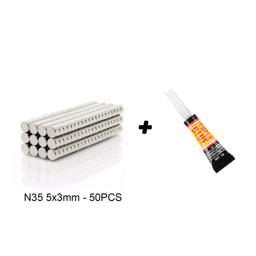 Neodymium Rare-Earth Magnets N35 50PCS 5mm x 2mm + Optional Super Glue - DailyPuzzles